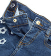 OM Embroided Flowers Bow Style Blue Denim Pant 12962