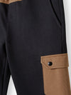 L&S Contrast Cargo Belt and Pocket Black Fleece Trouser 12734