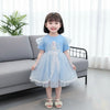 YJTX  Big Elsa Print Bow & Lace Style Blue Frock 13098