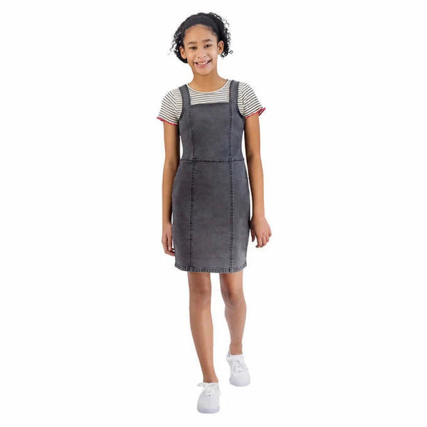 STVE Madden Striped Top With Grey denim Dungaree 2 Piece Set   13664