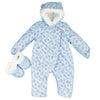 Paris Tiger Face Quilted Warm Blue Snow Suit 11862