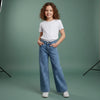 DP All Over Mini Hearts Style Wide Leg Mid Blue Denim 14970