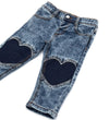 OM Cat Button Heart Knee Patch Blue Denim 12950