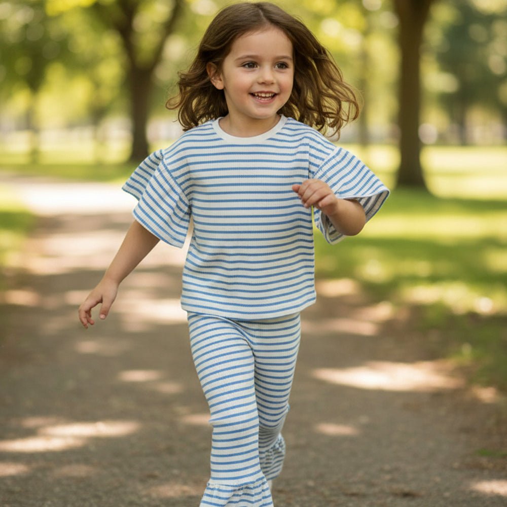 LE Styled Bottom Trouser With Styled Sleeves Blue And White Strips 2 piece set 14799