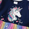 VKT Foil Rainbow Bottom Unicorn  Navy Blue full Sleeves Frock 12990