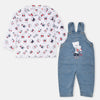 PN True Love  Embroided Denim Dungaree With Shirt Bear Print 2 Piece Set 11781