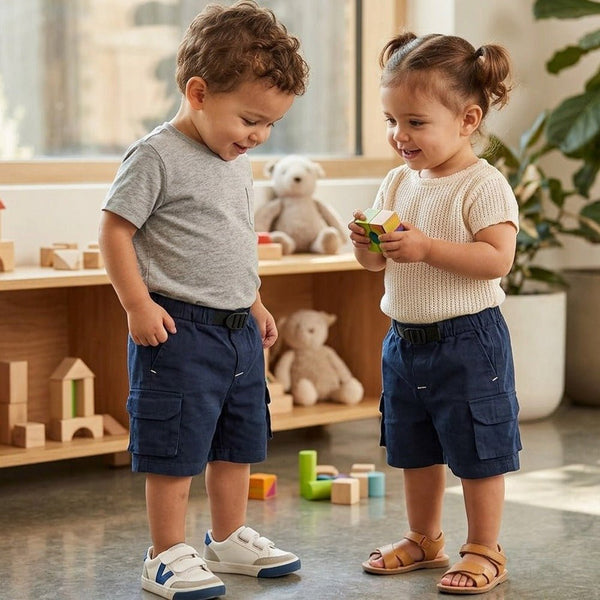 5.10.15 Elastic Waist Kargo Pocket Cotton Navy Blue Shorts 14824