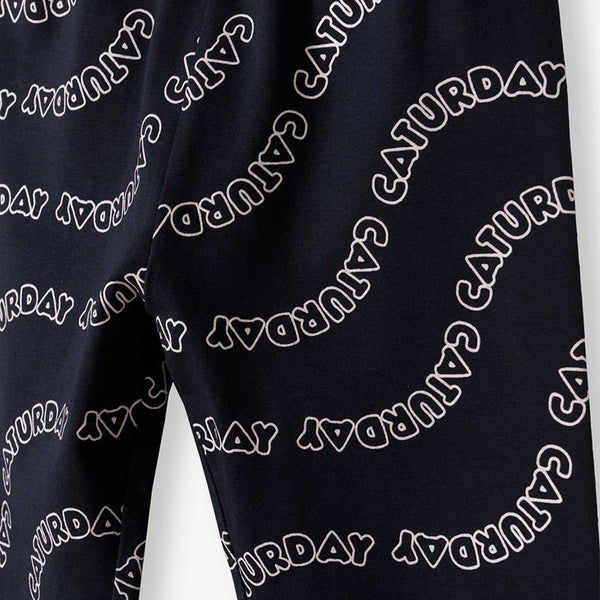L&S All over Caturday print Navy Blue Terry Legging 14831