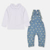 PR Embroided Flower Denim Dungaree With White Shirt 2 Piece Set 11780