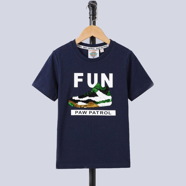 NKLD Reversible Sequence Shoes Fun Paw Patrol Blue Tshirt 5050