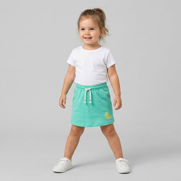 5.10.15  lemon print white cord and sided pockets turquise skirt 14038