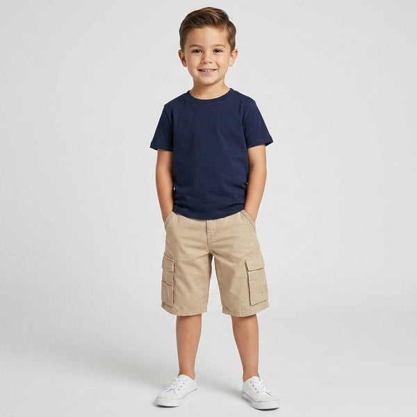 GS Silver Button Cargo Pocket Biscuit Brown Cotton Shorts 15040