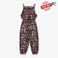 B.X Red & Skin Flowers Black Lenan  jumpsuit 9716