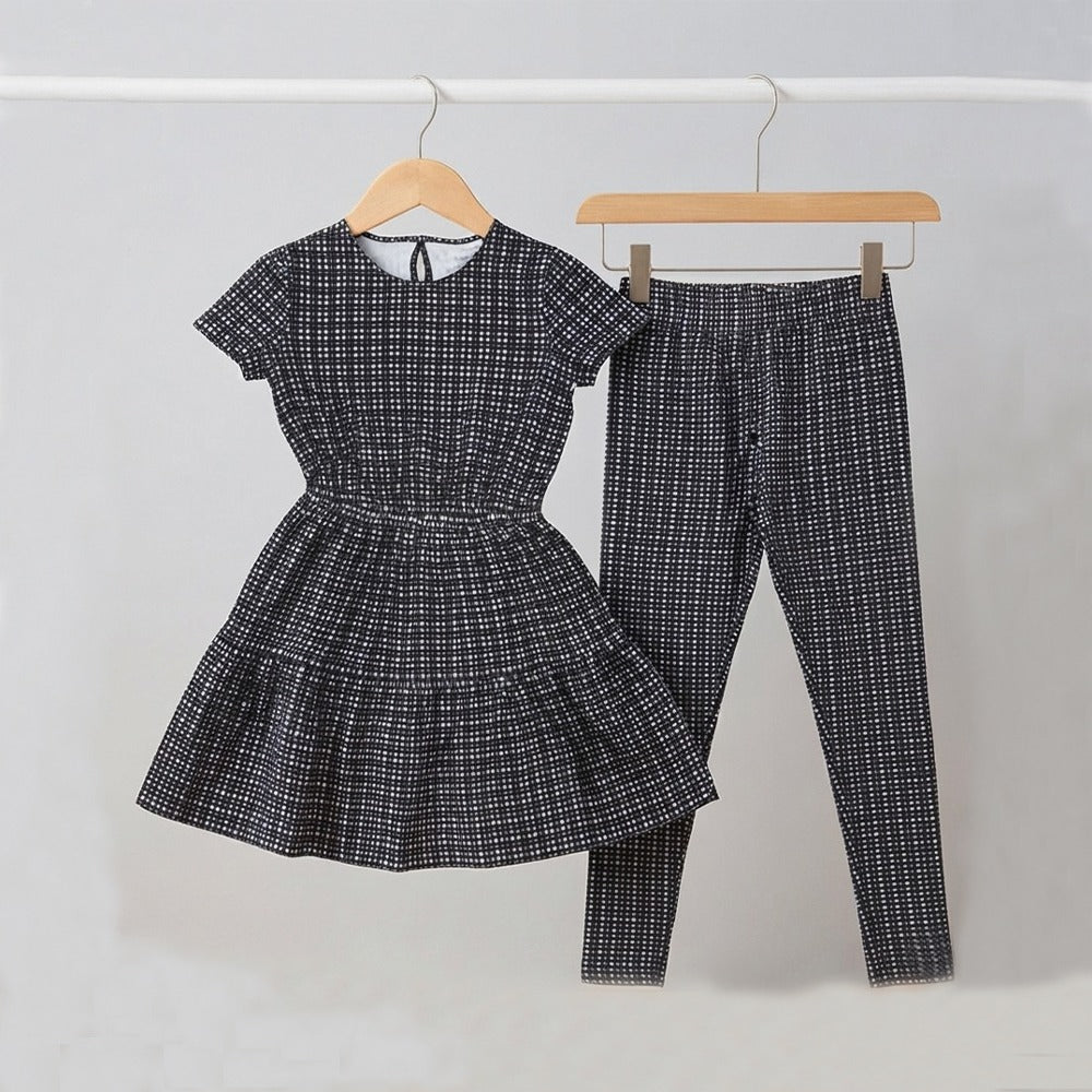 M&M All Over Check Double Flare Frock & Legging 2 Piece Set  15011