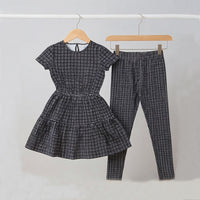 M&M All Over Check Double Flare Frock & Legging 2 Piece Set  15011