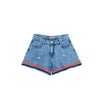 OM ZigZag Rough Bottom Girls Denim Blue Shorts 10794