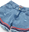 OM ZigZag Rough Bottom Girls Denim Blue Shorts 10794