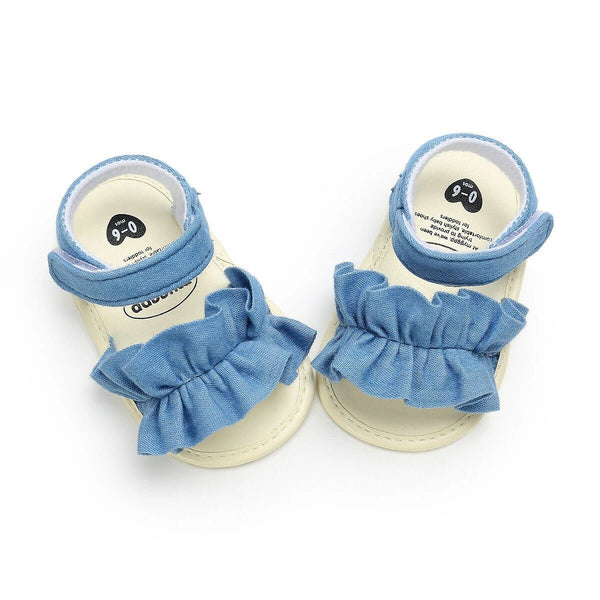 Magic Prewalker Denim Front Frill Style Blue Soft Bottom Sandal 11051