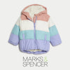 MS Color Block Pink With Lavender Fur Warm Puffer Jacket 11876