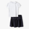M&M Fancy Button White Plain T-Shirt with Elastic Waist Skirt Dark Blue 2 piece Set 14996