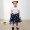 BXD Sequin Style Frozen Foil Print Bottom White With Blue Frock 11631