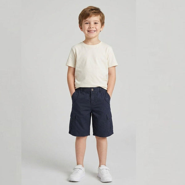 GS Silver Buttonn Cargo Pocket Navy Blue Cotton Short 15037