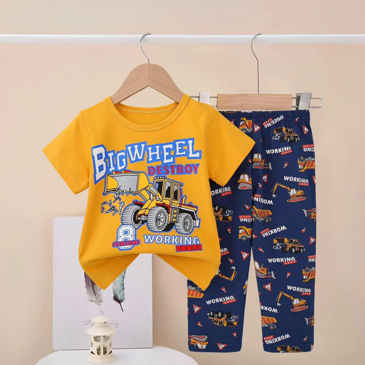 CN Big Wheels Print Dark Yellow 2 Piece Set 13065