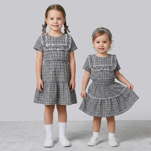 M&M Double Layre Check Box Style  Frock With Skirt 2 Pieceset 15012