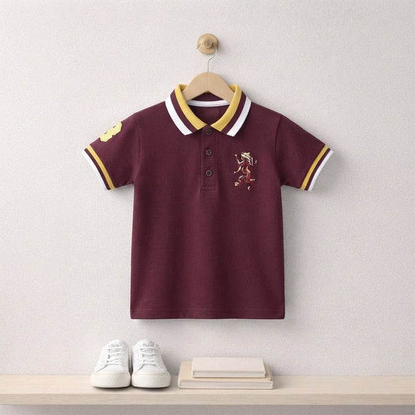 GRD Embroided Lion Logo Dark Maroon Polo Shirt 11105