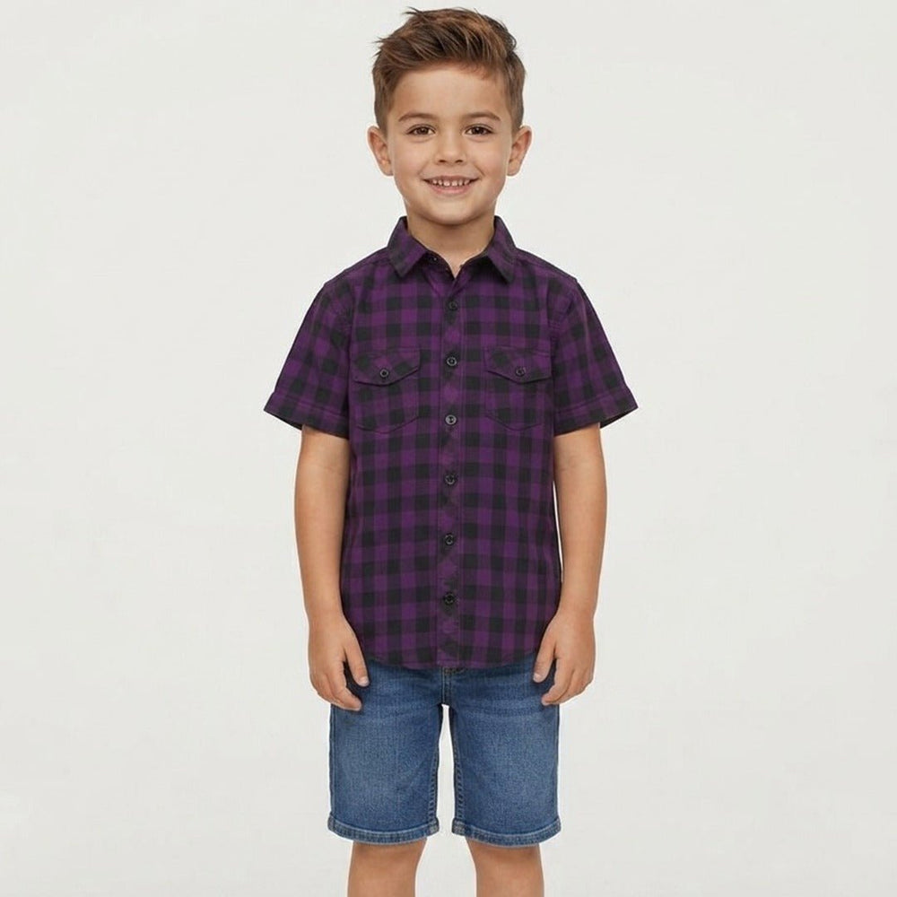 HM All Over Check Purple Casual Shirt 15048