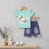 Yougi Applique Turquoise Bunny With Purse 2 Piece Set 2265