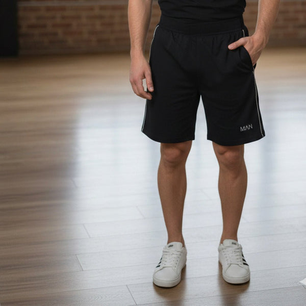MA Grey Piping Sided Zip Pocket Black Terry Shorts 14493