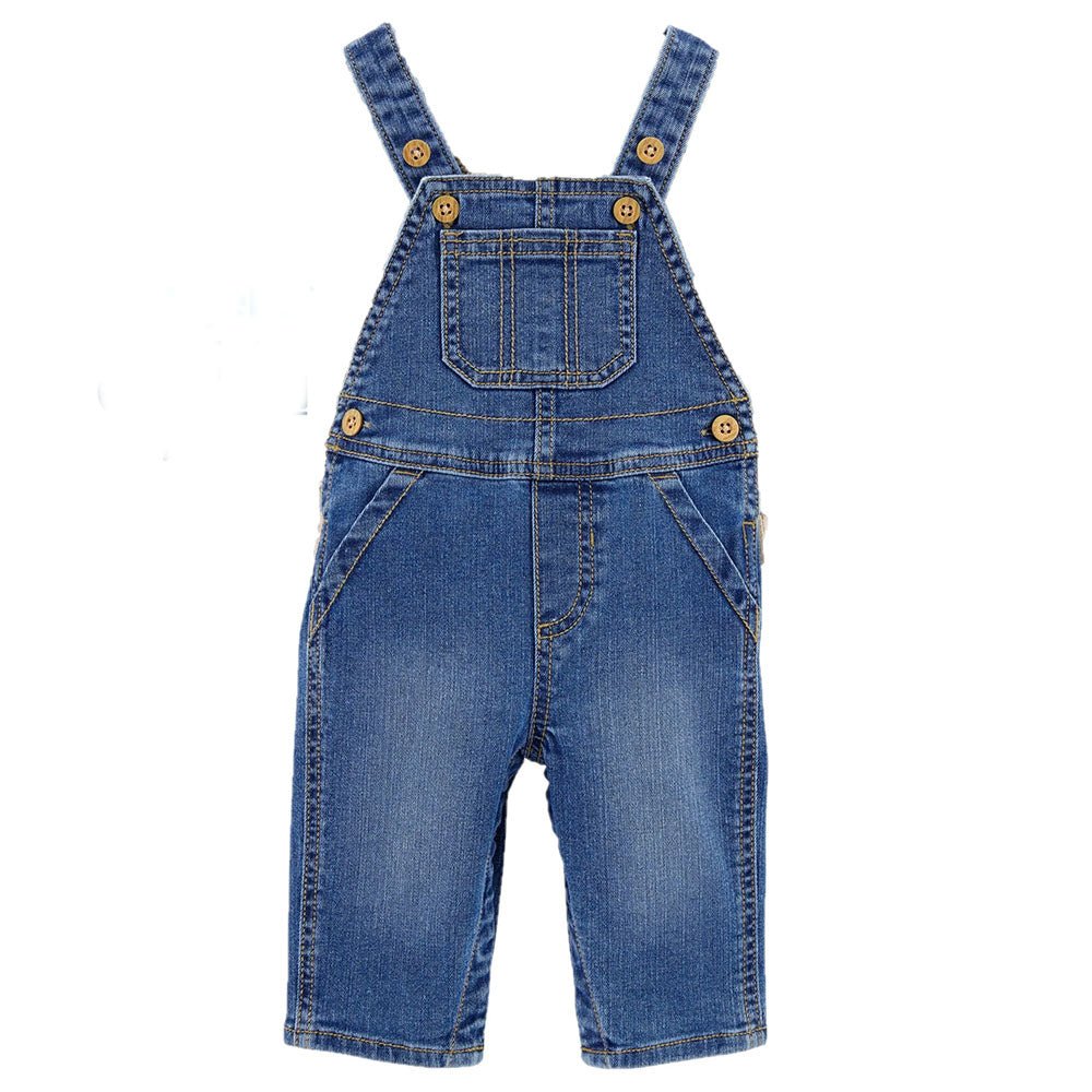CRT Brown Buttons Front Pocket Mid Blue Denim Dungaree 11121