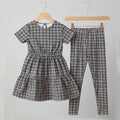L&S Bottom Elastic Double Flare Frock & All Over Check Legging 2 Piece Set  15017