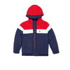 U Color Block Placket Red With Blue Puffer Jacket 11784