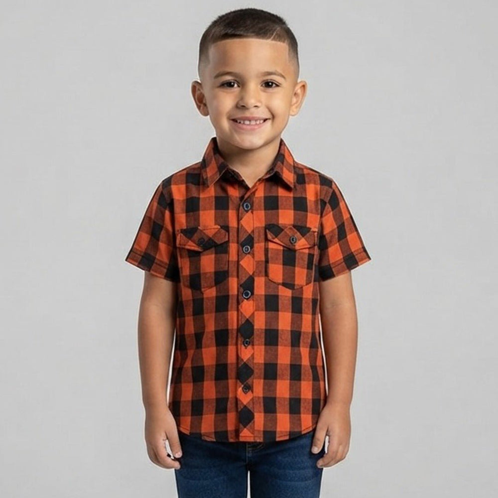 HM All Over Big Check Orange Casual Shirt 15047