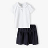 M&M Fancy Button White Plain T-Shirt with Elastic Waist Skirt Dark Blue 2 piece Set 14996