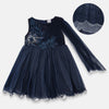 JBW Shoulder Style Aplic Sequin Flowers Navy Blue Fancy Frock 11025