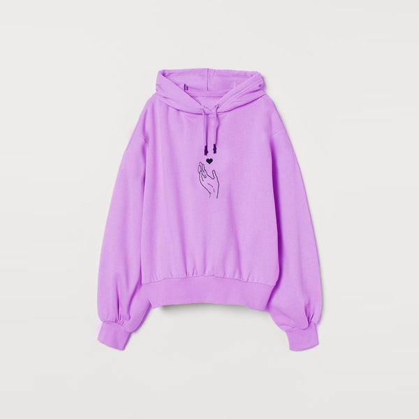 TS Heart Print Levender Fleece Hoodie 13518