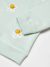 MNG Front White Flower Embroided Pistachio Green Terry Sweatshirt 14243