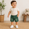 OM Washed Style Green Cotton Shorts With Belt  9497