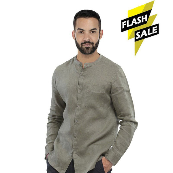 SPL Basics Mandarin Collar Linen Casual Shirt Green 427