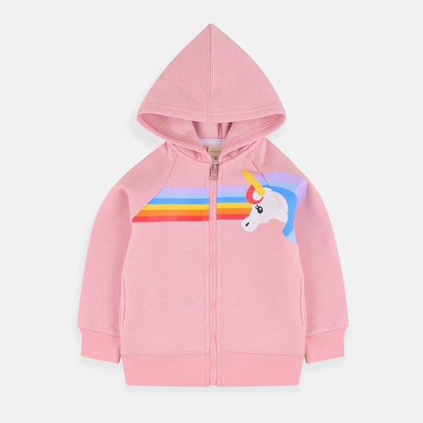 B.X Rainbow Unicorn Print Pink Zipper Hoodie 3439