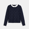 OKD Happy Embroided Collar Shimmring Dots And Blue Sweater 7828
