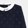 OKD Happy Embroided Collar Shimmring Dots And Blue Sweater 7828