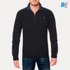 U Zip Fur Neck Textured Black Sweater 10081