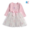 VKT All Over Embroided Stars Full Sleeves Pink Frock 10151