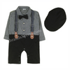 B.B Check Black Top 4 Piece Black Romper Set With Bow Galancee & Cap 10296