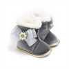 MPW Side Pearls Bow Velvet Grey Fur Soft Bottom Shoes 10364