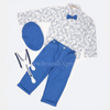 B.B Circles Shirt Blue  Pant 5 Piece  Set With Bow , Gallace & Cap  10459